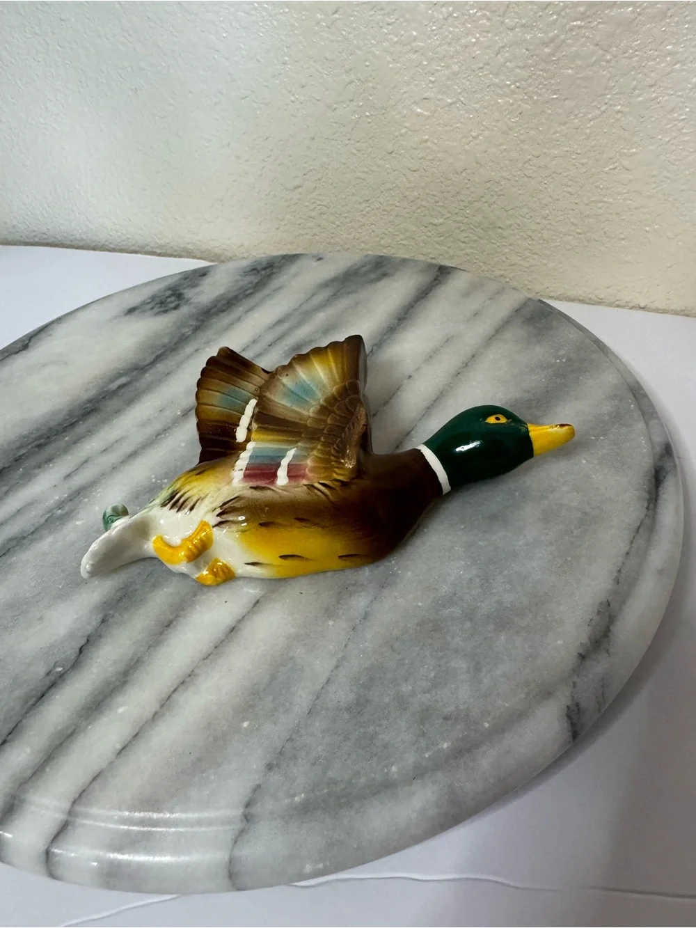 Vintage Hand-Painted Flying Mallard Wall Pocket Decor - Green/Brown
